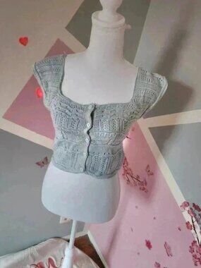 New sky blue crochet knit top size s Jennyfer